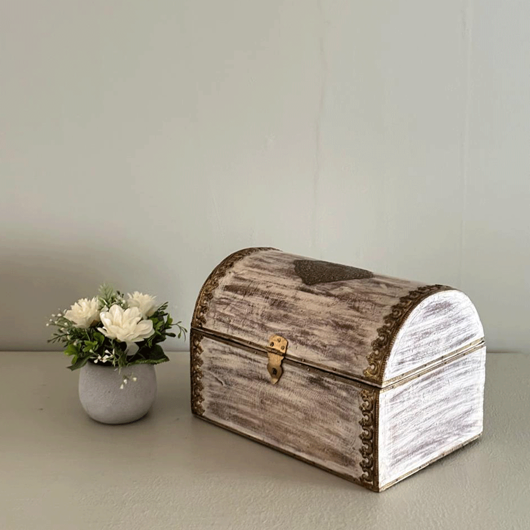 Distressed white wooden Jewellery box with brass work Distressed white wooden Jewellery box with brass work